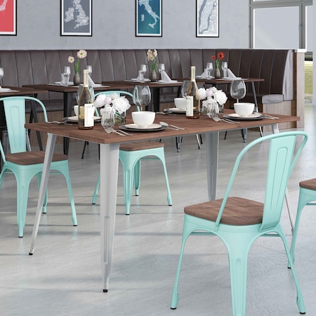 Flash Furniture Rectangle Silver Metal Table, 30.25" x 60", 30.25" W, 60" L, 30.5" H, Wood, Wood Grain CH-61010-29M1-SIL-GG